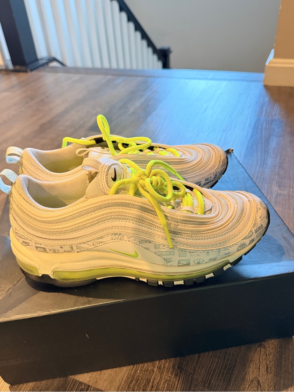 Nike Kids' White & Neon Yellow Air Max 97 Sneakers